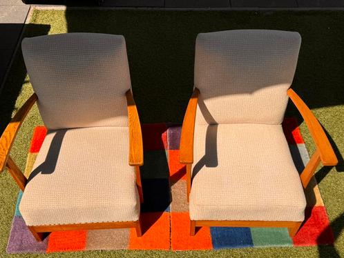 Twee vintage fauteuils – jaren ’50/’60 (alleen ophalen), Huis en Inrichting, Stoelen, Zo goed als nieuw, Twee, Hout, Ophalen