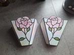 Twee Tiffany Muurlampjes, Huis en Inrichting, Lampen | Wandlampen, Ophalen of Verzenden, Gebruikt, Glas, Tiffany