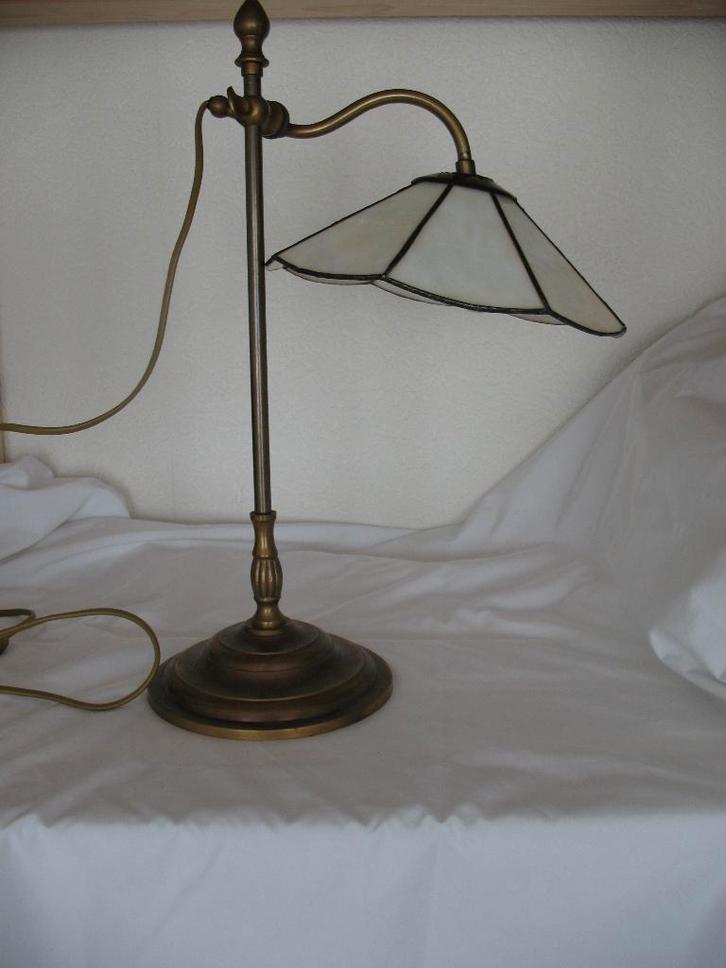 Verstelbare Tiffany kap op Koperen Lampenvoet Set van 2 Vint, Antiek en Kunst, Antiek | Lampen, Ophalen