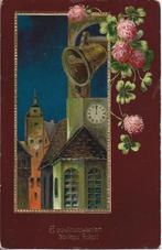 Antiek*Kavertje vier*Goudopdruk*Kerk klok*Brocante* prachtig, Ophalen of Verzenden, Voor 1920, Gelopen, Feest(dag)
