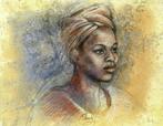 Kunst: Kenia kleurpotloodschets van Poen de Wijs, no2, Verzenden