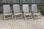4 teakhouten tuinstoelen, standenstoelen met kussens, Ophalen, Zo goed als nieuw