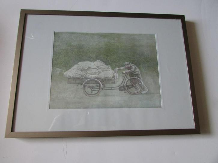 JOPIE HUISMAN, EUZIE MET BAKFIETS, Antiek en Kunst, Kunst | Etsen en Gravures, Ophalen of Verzenden
