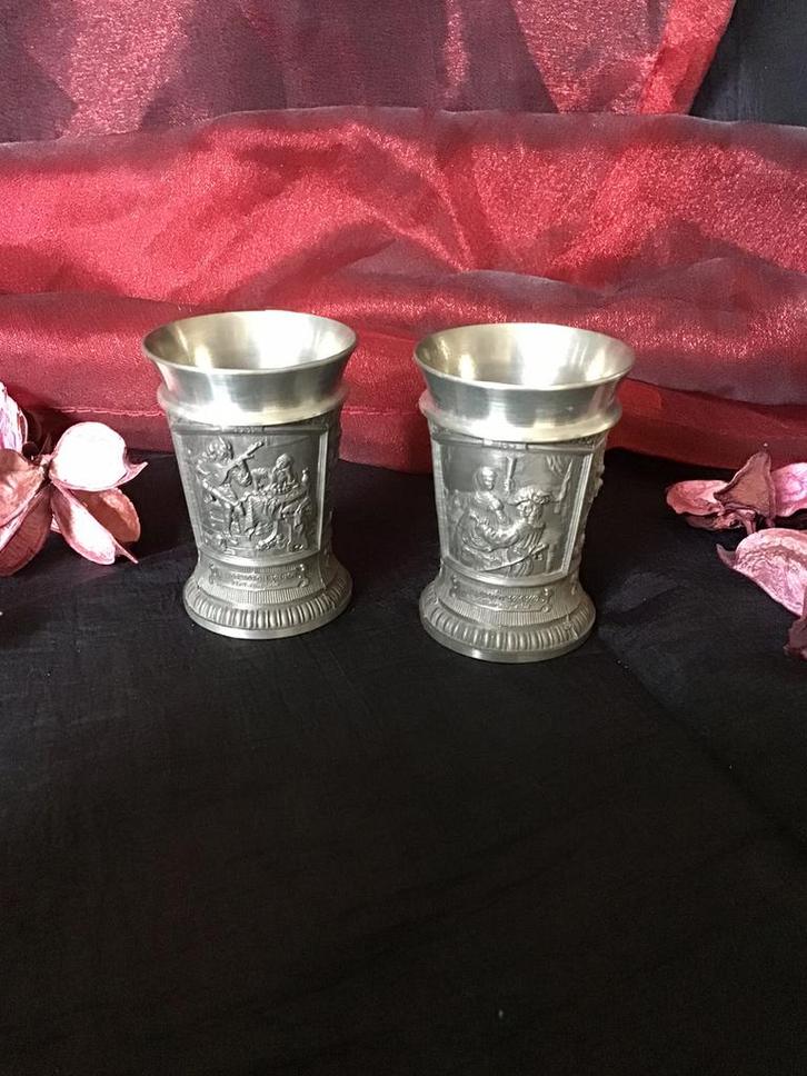 2 Tinnen wijnbekertjes WMF zilvertin  jaren 70, Antiek en Kunst, Antiek | Tin, Ophalen of Verzenden