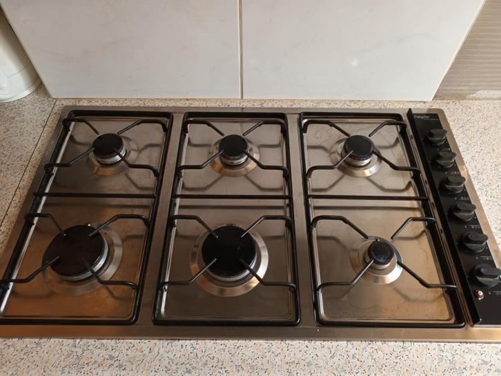 6 pits gaskookplaat., Witgoed en Apparatuur, Kookplaten, Gebruikt, Inbouw, Gas, 5 kookzones of meer, Ophalen