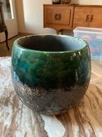 Grote bloempot in groen en zwart grijs tinten/ binnenpot, 25 tot 40 cm, Gebruikt, Rond, Binnen