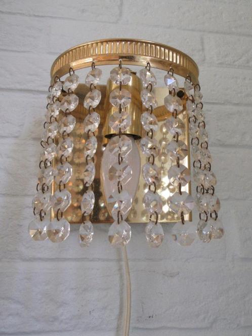 Antiek messing wandlampje kristal glas pegeltjes  koper, Antiek en Kunst, Antiek | Lampen, Verzenden