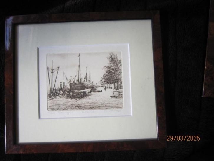 WIERINGA. Mooie zwart-wit Ets v/d Boompjes te R.dam, Antiek en Kunst, Kunst | Etsen en Gravures, Ophalen