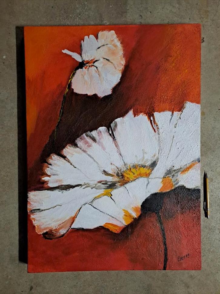 Bloemen schilderij van Pierre, Antiek en Kunst, Kunst | Schilderijen | Klassiek, Ophalen of Verzenden