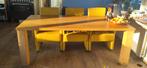 Grote tafel met 6 leren stoelen op wieltjes, Ophalen, Gebruikt, 200 cm of meer, 50 tot 100 cm