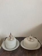 2 Botervloten. Opaline. Hollands. Antiek. Zilveren knoppen., Verzenden