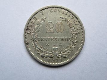 Uruguay 20 centesimos 1877 zilver KM15 prachtig min beschikbaar voor biedingen