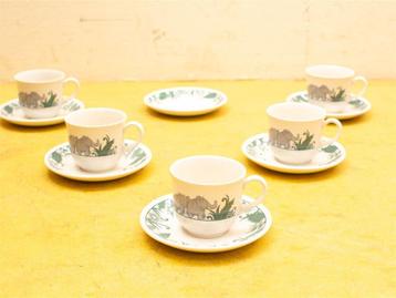 11 delig Staffordshire porseleinen kop en schoteltje 35442 beschikbaar voor biedingen