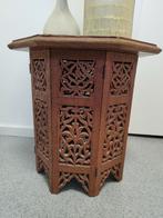 Bijzettafel uitgesneden hout Oosters Houtsnijwerk 38x40cm, Huis en Inrichting, Tafels | Bijzettafels, Minder dan 45 cm, Minder dan 55 cm