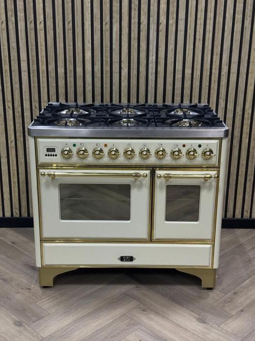 Luxe Boretti Majestic Crème 100cm 6 pits Gas + Elektr. Ovens, Witgoed en Apparatuur, Fornuizen, Vrijstaand, Gas, 5 kookzones of meer