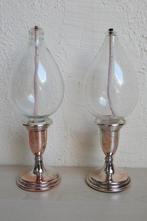 Set vintage olielampjes, glas op verzilverde voet, Ophalen of Verzenden
