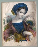 Lithografie l'Asie Dopter Paris Vrouwenportret handgekleurd, Ophalen of Verzenden