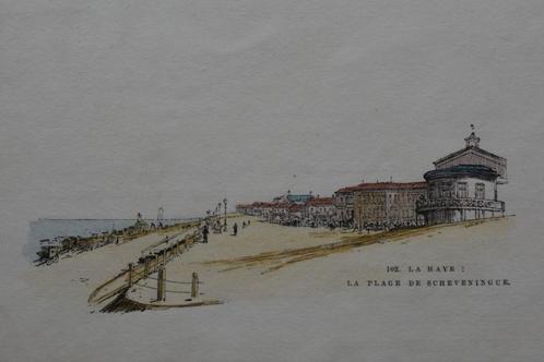 SCHEVENINGEN STRAND DEN HAAG Houtgravure 1881 Gekleurd G56, Antiek en Kunst, Kunst | Etsen en Gravures, Verzenden