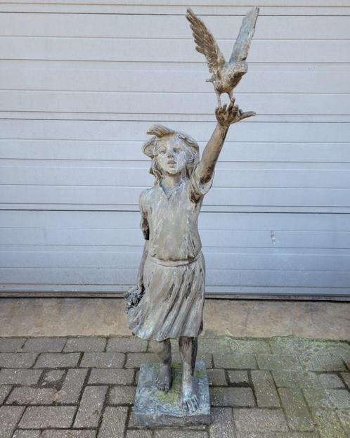Antiek brons standbeeld Meisje met de Vogel, Antiek en Kunst, Antiek | Koper en Brons, Brons, Verzenden