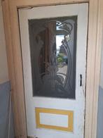 antieke deur met geëtst melkglas(gereserveerd tot wk21), Doe-het-zelf en Verbouw, Deuren en Horren, 215 cm of meer, Glas, 80 tot 100 cm