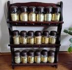 Vintage houten kruidenrek met potjes - grote variant met 18, Ophalen of Verzenden, Huis en Inrichting