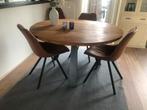 Ronde eettafel 1.40 doorsnede met 4 cognackleurige stoelen, Huis en Inrichting, Tafels | Eettafels, Ophalen, Vier personen, Rond