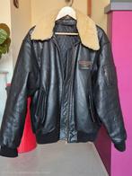 Leren pilotenjas met bontkraag maat L, Kleding | Heren, Ophalen, Maat 52/54 (L), Onbekend, Zwart