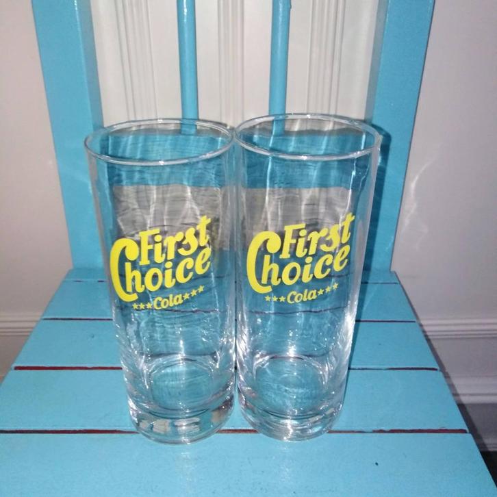 First Choice cola glazen set van 2, Huis en Inrichting, Keuken | Servies, Gebruikt, Glas of Glazen, Overige stijlen, Glas, Ophalen