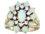 14 KARAAT GEEL GOUDEN RING MET VOLLE OPALEN EN DIAMANTEN, Ophalen of Verzenden, Zo goed als nieuw, Met edelsteen, Dame