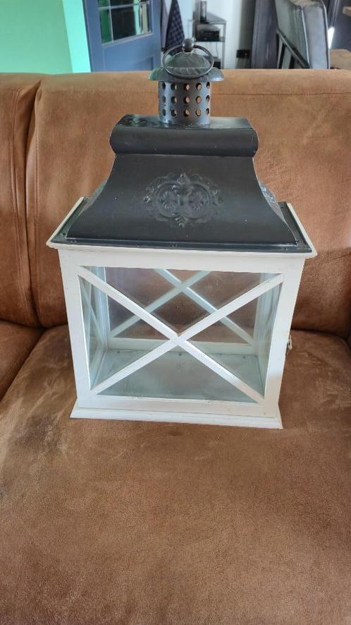 Windlicht, Huis en Inrichting, Woonaccessoires | Kandelaars en Kaarsen, Zo goed als nieuw, Kandelaar, 25 tot 50 cm, Hout, Wit