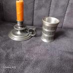 Tinnen Kandelaar & Potje - Vintage Decoratie, Ophalen of Verzenden