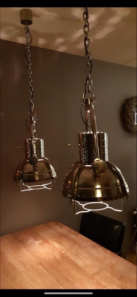 Industriële Hanglampen Set, Huis en Inrichting, Lampen | Hanglampen, Gebruikt, 50 tot 75 cm, Metaal, Ophalen of Verzenden