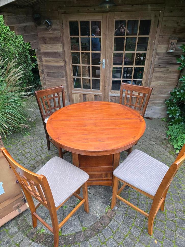 Uitschuifbare hoge tafel met 6 barstoelen, Huis en Inrichting, Complete eetkamers, Gebruikt, 4 tot 6 stoelen, Ophalen