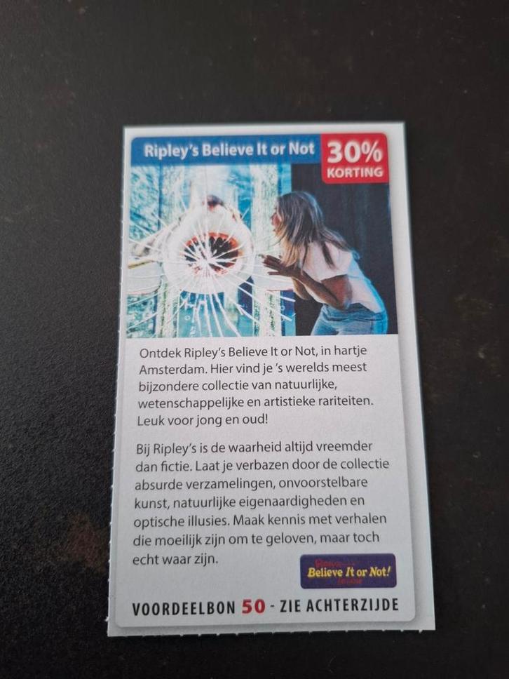 Ripley's Believe It or Not 30% korting, Tickets en Kaartjes, Kortingen en Cadeaubonnen, Drie personen of meer, Overige typen, Kortingsbon