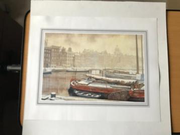 (1) prent anton pieck met vrachtboot anna maria amsterdametc