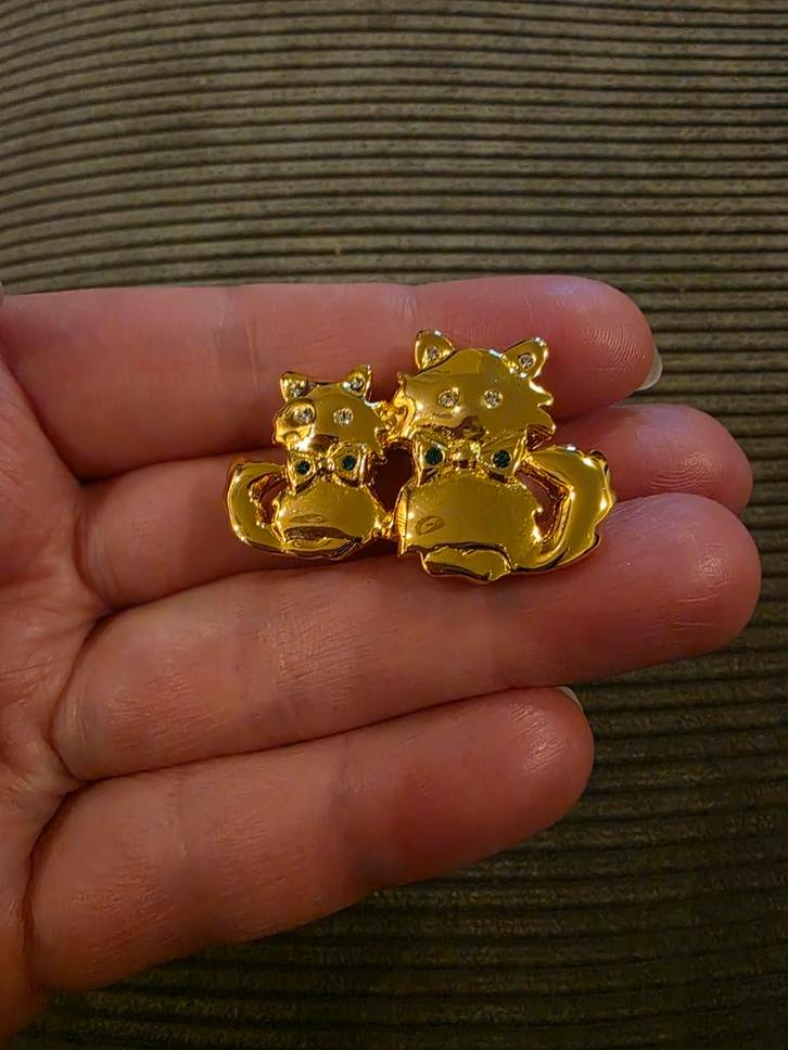 Vintage broche kat poes, Sieraden, Tassen en Uiterlijk, Broches, Zo goed als nieuw, Overige materialen, Goud, Ophalen of Verzenden