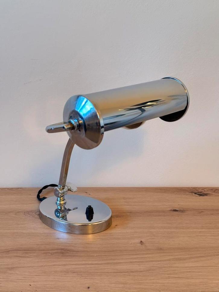 Vintage verchroomde lamp pianolamp bureaulamp, Huis en Inrichting, Lampen | Tafellampen, Zo goed als nieuw, Minder dan 50 cm, Metaal