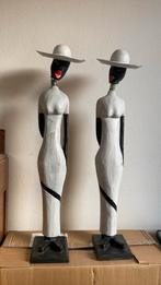 Drijfhout 80 cm hoge moderne beelden negroïde vrouwen, Nieuw, Ophalen