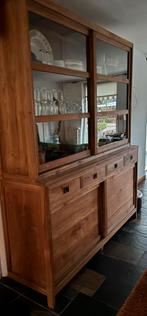 Mooie vitrinekast teak, Ophalen, 200 cm of meer, Teakhout, Zo goed als nieuw