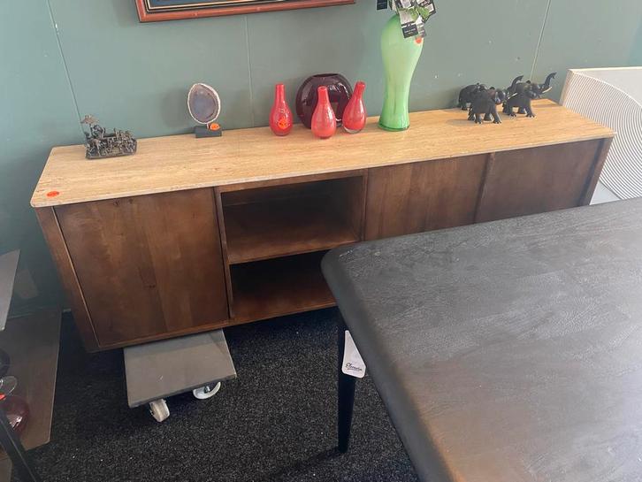 Echt Travertin mango Houten Dressoir japandi stijl b keus, Huis en Inrichting, Kasten | Dressoirs, Nieuw, 200 cm of meer, 25 tot 50 cm