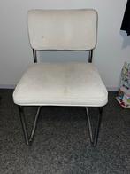 Vintage Stoel met Chrome Frame en Corduroy Bekleding, Huis en Inrichting, Stoelen, Ophalen, Gebruikt, Wit, Metaal