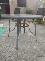 Glazen Tuin Tafel - 99cm, Ophalen, Gebruikt, Rond, Metaal