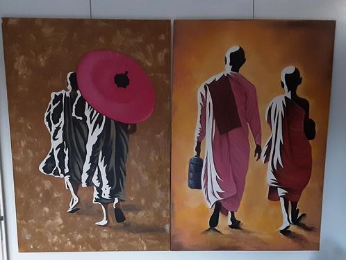Thaise  Monnik schilderij op canvas diverse afbeeldingen, Antiek en Kunst, Kunst | Schilderijen | Modern, Ophalen of Verzenden