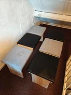 2 houten banken met verwisselbare kussens, Huis en Inrichting, Banken | Complete zithoeken, Ophalen, Gebruikt, Hout