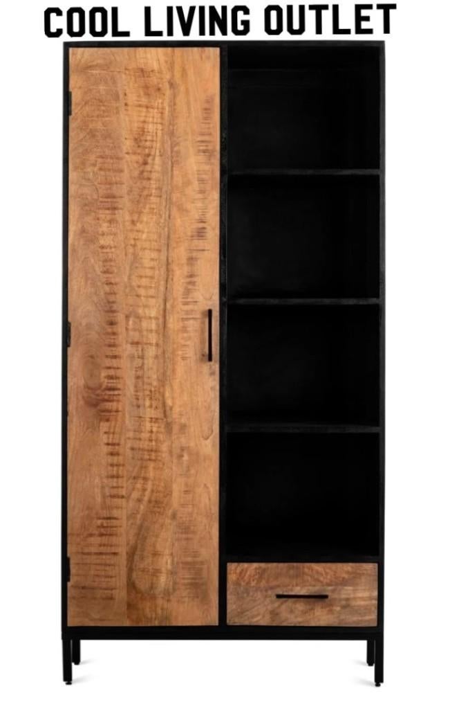 Wandkast met € 375,- korting (of ...*), mangohout/metaal, Huis en Inrichting, Kasten | Boekenkasten, Met deur(en), 50 tot 100 cm