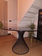 Mooie, ronde, zwart glazen eettafel van Calligaris., Huis en Inrichting, Ophalen, Rond, Zo goed als nieuw, Vier personen