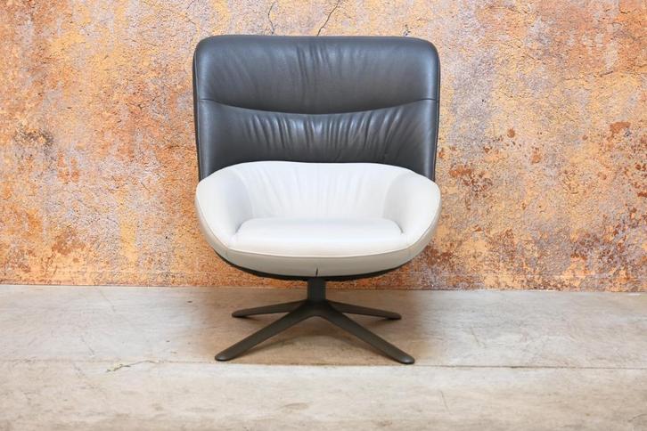 Als NIEUW! fraaie leren Leolux Hilco design draaifauteuil, Huis en Inrichting, Fauteuils, Zo goed als nieuw, Leer, Metaal, 50 tot 75 cm