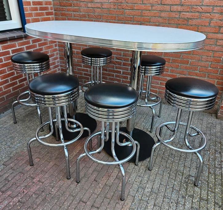 FIFTIES SIXTIES AMERIKAANSE BARKRUKKEN BEL AIR BAR TAFEL, Huis en Inrichting, Barkrukken, Zo goed als nieuw, 60 tot 90 cm, Metaal