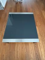 Glazen salontafel met rookglas en RVS frame, Huis en Inrichting, Tafels | Salontafels, Ophalen, Gebruikt, 100 tot 150 cm, 50 tot 100 cm