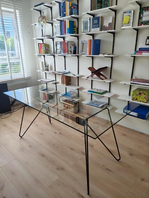 Glazen industriële tafel, Huis en Inrichting, Tafels | Eettafels, Gebruikt, 50 tot 100 cm, Rechthoekig, Ophalen